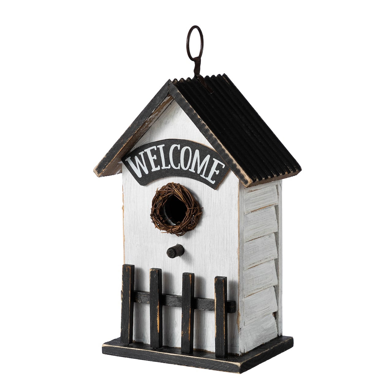 Glitzhome® 11" Washed White Solid Wood Fence Outdoor Garden Birdhouse